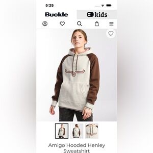 Kimes Ranch Amigo Hooded Henley Sweatshirt - Cream and Brown